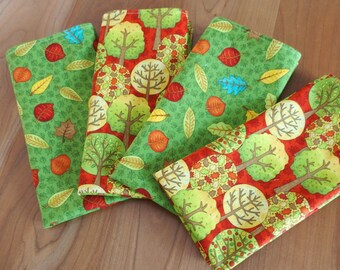 Mix and Match Napkins (4) with Apple Trees and Falling Leaves in Red, Yellow and Green, Fall Thanksgiving Napkins, Fall Fun Fabric