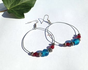 Silver Pearl hoop earrings with glass