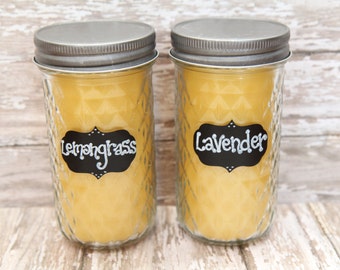Beeswax Candle, 100% pure beeswax, aromatherapy candle, essential oils, natural clean burning, 12oz mason glass jar, eco-friendly