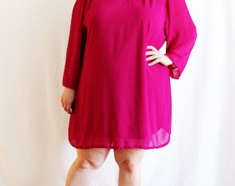 Plus Size - Vintage Fuchsia Chiffon Mini Trapeze Dress (Size 22W)