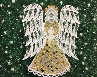 Gold-Trimmed Victorian Lace Angel Tree Topper