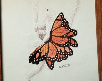 Embroidered ballerina with monarch butterfly