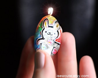 Children's Easter Jewelry, Easter Egg Bunny Necklace, Spring Jewelry, Kids Necklace, Rainbow Egg Charm, Kids Easter Gift Idea by isewcute