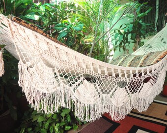 Beige Single Boho Style Hammock hand-woven Natural Cotton