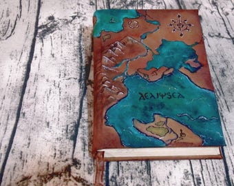 Map 300p, Hand Painted Canvas Journal, painted Nautical Blank Book of Shadows,