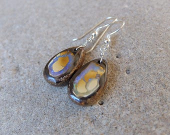 Boulder Opal earrings - precious natural stone jewelry - handmade in Australia by NaturesArtMelbourne - unique gem stone earrings