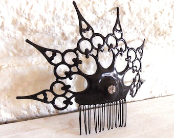 Gothic Clock hand Hair Comb Night Circus Chic black with crystal ornate hair Ornament- Nevermore