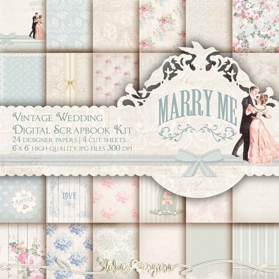 Wedding Scrapbook Paper Kit Wedding Digital Paper Pack Shabby
