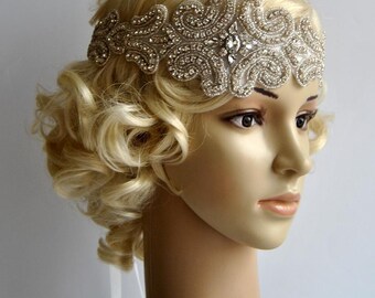 Crystal Rhinestone flapper Gatsby Headband, Wedding bridal Headband Headpiece hair Piece, Halo Bridal Headpiece, 1920s Flapper headband