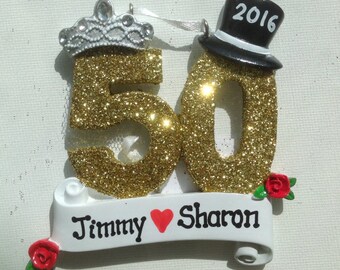 Personalized 50th Anniversary Christmas Ornament- Golden Anniversary Favor, Gift Tag- Free personalization