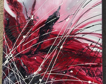 Red painting, stretched canvas, original oil painting 20in X 16 in X 1.5 in