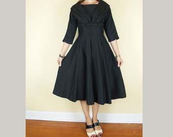 Vintage Gray Classic 1950s Dress // vintage 50s 60s party dress // bow at waist