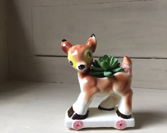 Vintage Deer Planter Figurine | Mid Century Kitsch Bambi Planter | Retro Nursery Decor | Succulent Planter | Office Decor | Pencil Holder
