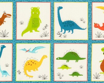 Bermuda Dinosaurs 24"x44" Panel from Robert Kaufman's Dinoroar Collection by Sea Urchin Studios