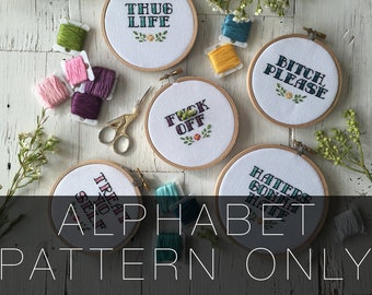 Block Text Alphabet Font Pattern - Subversive Cross Stitch Pattern - Mature