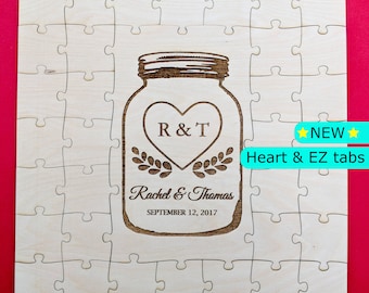 Guest book puzzle with a mason jar, mason jar wedding, wooden, guest book alternative, puzzle guest book, jigsaw guest book