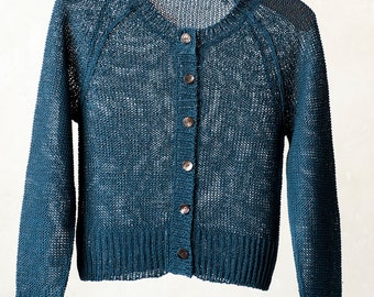 Linen wrap Blue knitted linen sweater Linen summer jacket