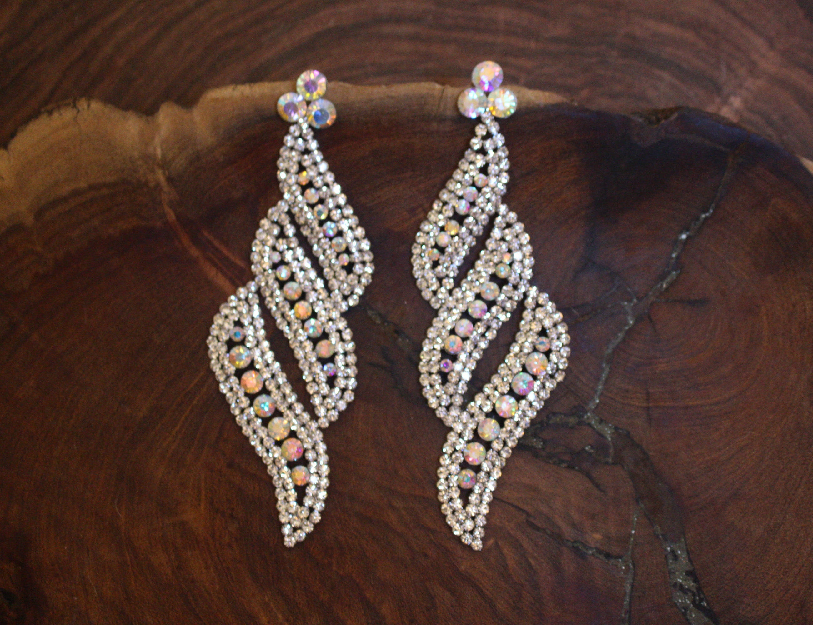 Ab Extra Long Rhinestone Pageant Earrings Oversized Zoom