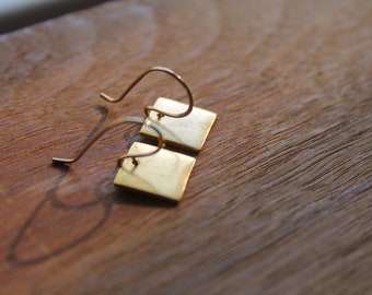 Fort Knox Gold Square Earrings on Handmade Artisanal Gold Filled Ear Wires