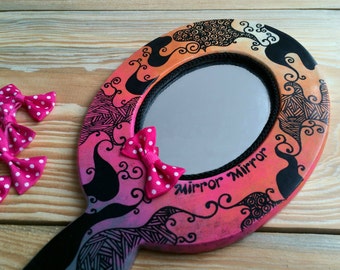 Hand Painted Patterned Unique Wooden Hand Mirror Mirror