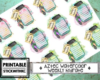 PRINTABLE Watercolor Mason Jar Hydrate Stickers, daily water tracker, planner stickers, for Erin Condren, Kikki K, MAMBI, instant download