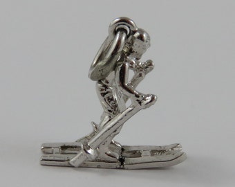 Skier Sterling Silver Vintage Charm For Bracelet