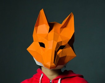 Fox Mask, Fox Head, papercraft,DIY New Year Mask, 3D Polygon Masks, Printable Mask,Halloween Mask