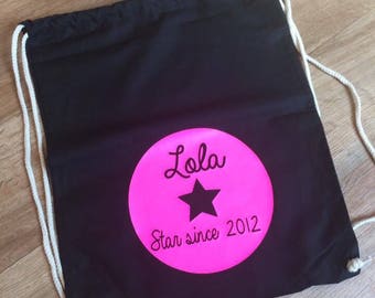 Backpack with name black cotton cord