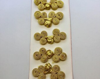 Vintage Fabric Chinese Frogs fasteners closure buttons Color Metallic Gold, Available in 2 Colors Price For 5 Pairs