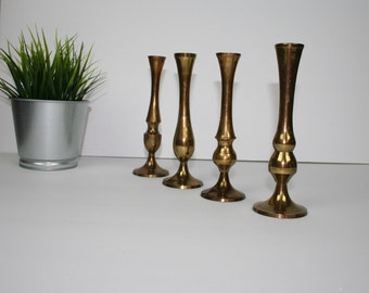 4 Vintage Brass Candle Stick Holders, Taper.