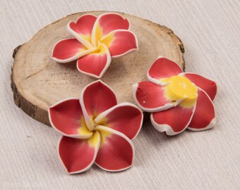 Polymer Clay Flower Beads, 10 pcs, 30mm, Polymer Clay Beads, Red - B26