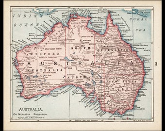 small australia map of australia old color map antique wall decor print 1900s wall art nice vintage atlas map no 185 2