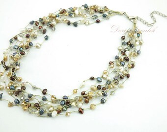 Brown freshwater pearl on silk necklace.