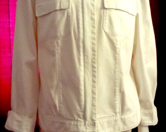 Vintage White Women's Jacket, Women's Jacket in White, Jacket, Vintage Women's Clothing, Jeanne Pierre, Made in Hong Kong, XL