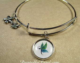 Butterfly Bangle Bracelet, Green Butterfly Jewelry, Butterfly Bracelet, Butterfly Gifts, Butterfly Expand It, Butterfly Lover Gifts
