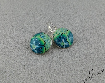 Earrings with a cabochon made of polymer clay