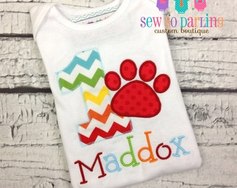 Baby Boy 1st Birthday Shirt - 1st Birthday Puppy Shirt - Dog birthday Shirt - Paw Print Birthday Outfit - First Birthday Shirt Boy - ANY AGE