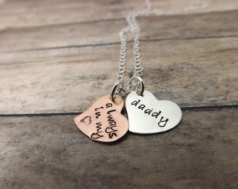 Remembrance necklace-handstamped-personalized necklace-sterling silver-copper-always in my heart