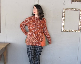 upcycled clothing winter tunic reclaimed wearable art sweater X Large pumpkin orange Lagenlook recycled fun clothes tunic LillieNoraDryGoods