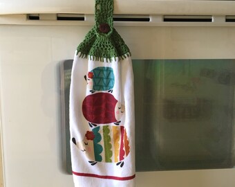 Hedgehog Hanging Kitchen Hand Towel with Button