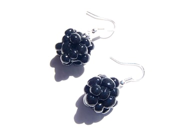 Earrings BLACKBERRY SWEET -- Miniature blackberry polymer clay earrings by The Sausage