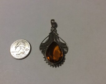 Vintage sterling silver citrine pendant badn