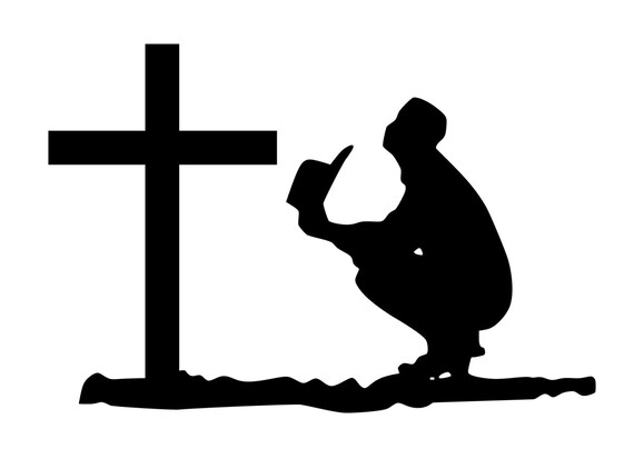 Man with Cowboy Hat Praying Sticker. Decal of Praying Cowboy