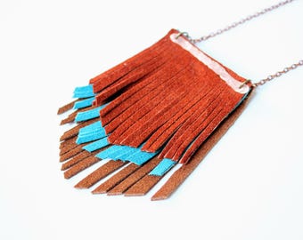 Fringe necklace, Leather fringe necklace, leather necklace