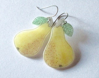 Pear Earrings- shrink plastic and sterling silver