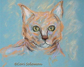 Orange Tabby Cat Art Original Framed Pastel Drawing By Cori Solomon