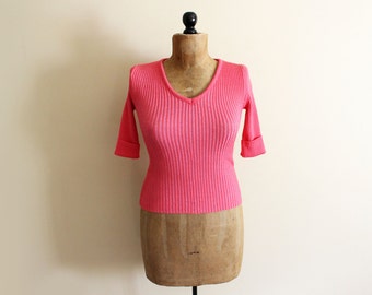 vintage shirt 90's ribbed t-shirt 1990s lipstick hot pink womens clothing size medium m