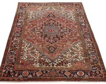 Cm 273x197 old persian rug (afghan rug) Heriz (Heris) red blue color handmade retro style Free shipping -157-