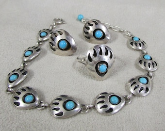Sterling Silver and Turquoise Shadow Box Bear Paw Set