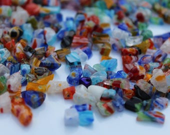 Broken Glass Pieces, Millefiori Glass Chips, Colorful Glass Pieces for Terariums, Art Projects and Crafts